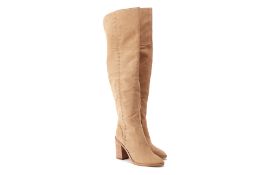 A PAIR OF VINCE CAMUTO TAN OVER THE KNEE BOOTS US 10