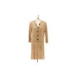 A DVF 'KARA' GOLD CROCHET KNEE LENGTH CARDIGAN