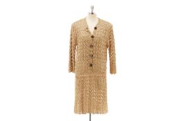 A DVF 'KARA' GOLD CROCHET KNEE LENGTH CARDIGAN