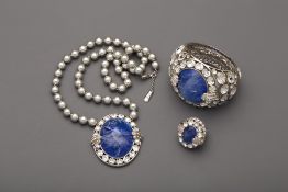 A ROBERTO CAVALLI BLUE STONE COSTUME JEWELLERY SET