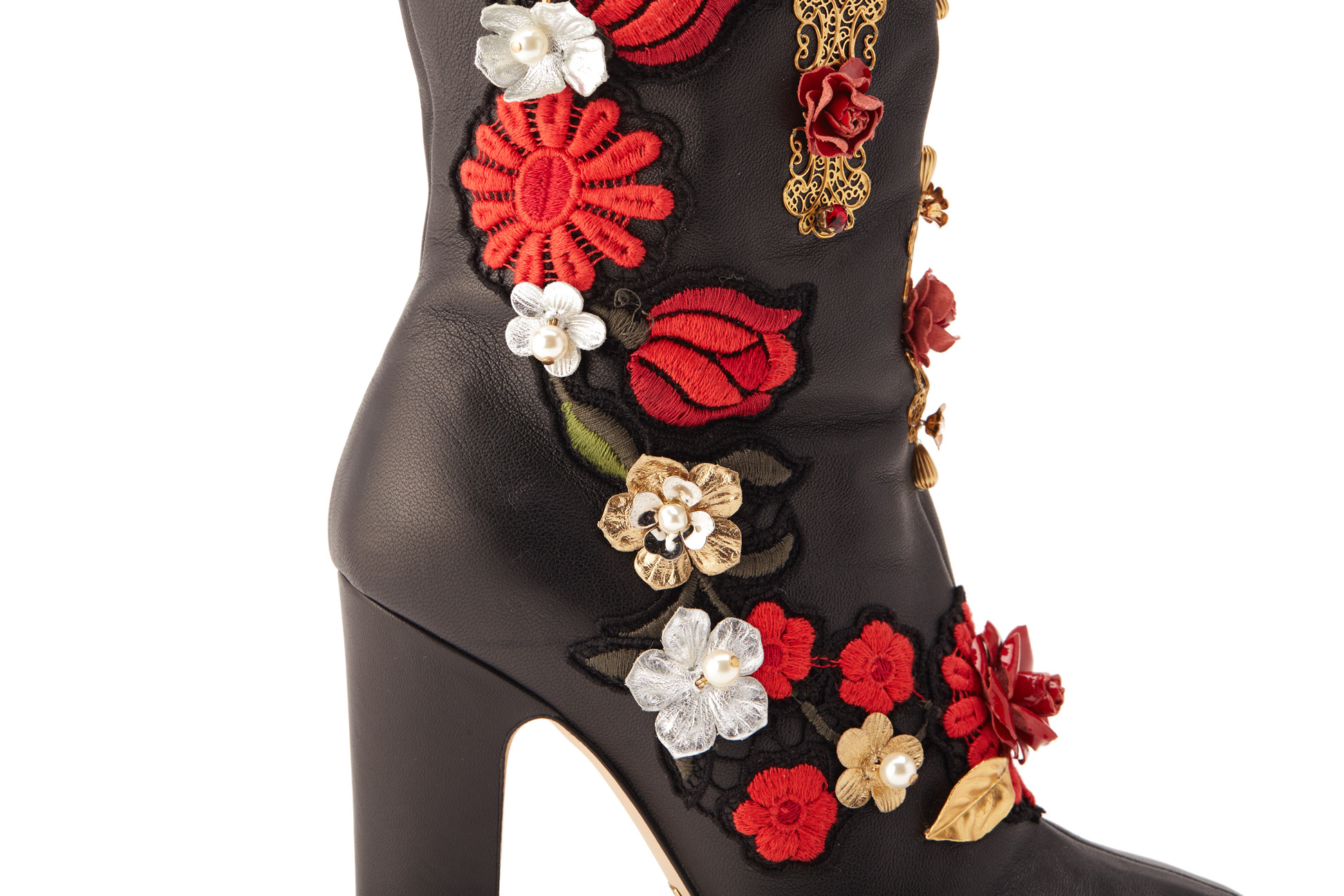 A PAIR OF DOLCE & GABBANA RED GOLD & BLACK ROSE BOOTS EU 39 - Image 4 of 8
