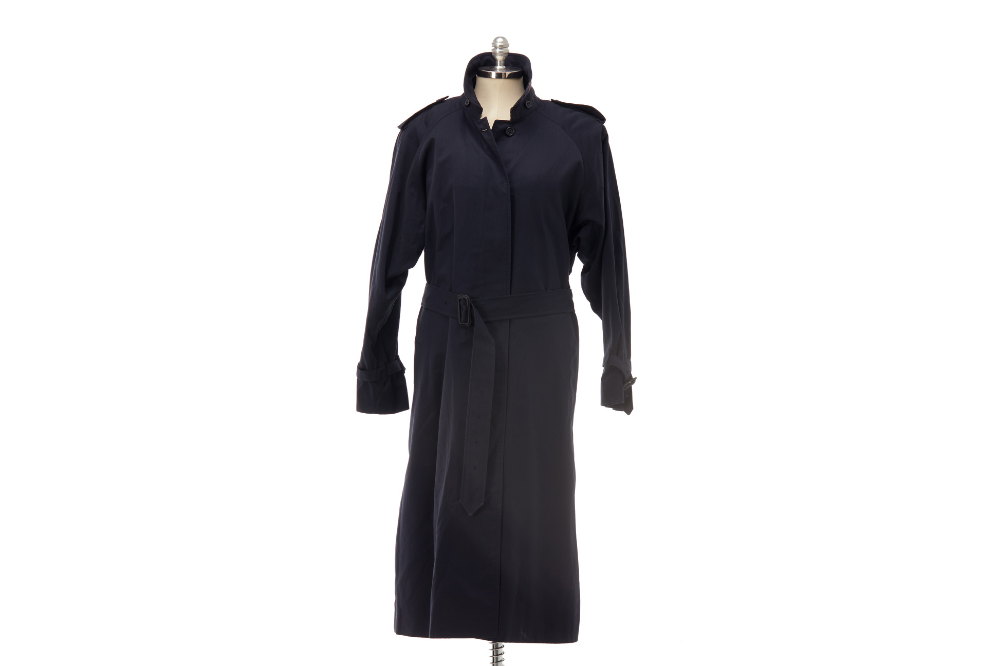 A BURBERRY BLACK WOOL LINED LONG TRENCH COAT