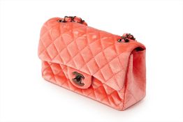 A CHANEL NEW MINI CLASSIC CORAL VELVET FLAP