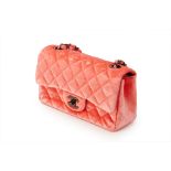 A CHANEL NEW MINI CLASSIC CORAL VELVET FLAP