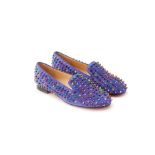 A PAIR OF CHRISTIAN LOUBOUTIN BLUE LOAFERS EU 39.5