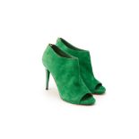 A PAIR OF JIMMY CHOO GREEN SUEDE BOOTIES EU 39