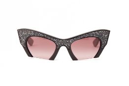 A PAIR OF MIU MIU BLUE GLITTER CAT EYE SUNGLASSES