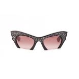 A PAIR OF MIU MIU BLUE GLITTER CAT EYE SUNGLASSES