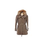 A BURBERRY BROWN FUR RIMMED HOODED PARKA