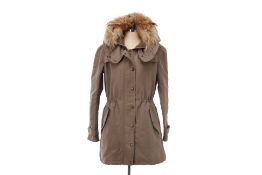 A BURBERRY BROWN FUR RIMMED HOODED PARKA