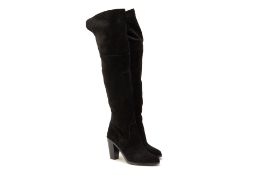 A PAIR OF VINCE CAMUTO BLACK SUEDE HEELED BOOTS US 9