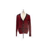 A JUICY COUTURE RED & BLACK WOOL CARDIGAN