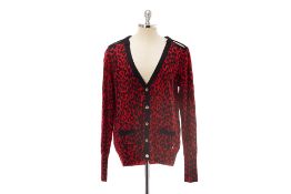 A JUICY COUTURE RED & BLACK WOOL CARDIGAN