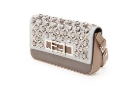 A FENDI GREY LEATHER EMBELLISHED BAGUETTE CLUTCH