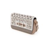 A FENDI GREY LEATHER EMBELLISHED BAGUETTE CLUTCH