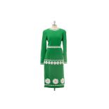 A DOLCE & GABBANA GREEN 'DAISY-APPLIQUE' CREPE DRESS