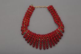 A CHRISTIAN DIOR RED BEAD COLLAR NECKLACE