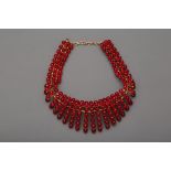 A CHRISTIAN DIOR RED BEAD COLLAR NECKLACE