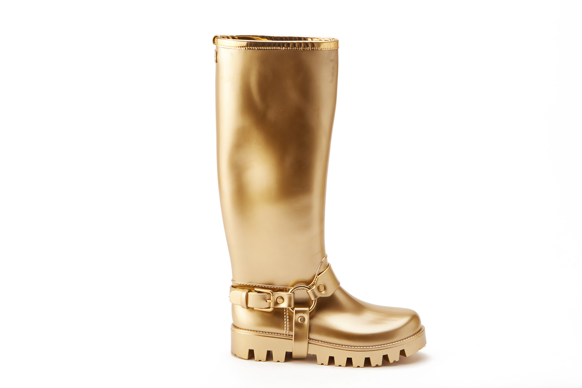 A PAIR OF DOLCE & GABBANA GOLD RUBBER RAIN BOOTS EU 39 - Image 2 of 4