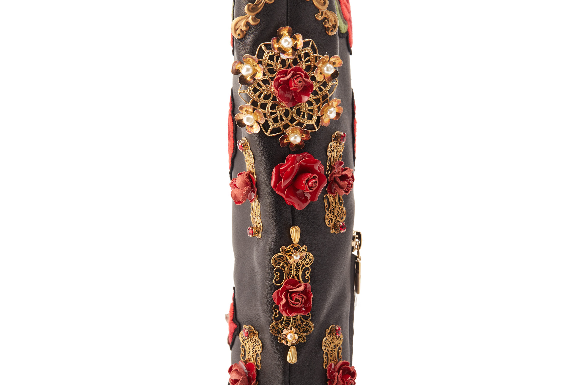 A PAIR OF DOLCE & GABBANA RED GOLD & BLACK ROSE BOOTS EU 39 - Image 5 of 8