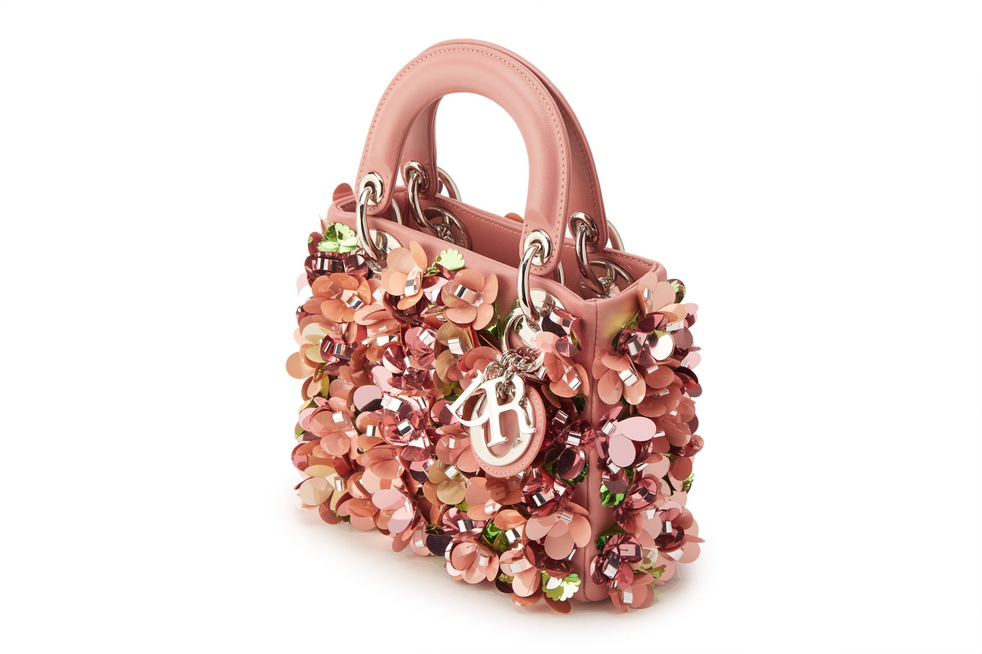 A CHRISTIAN DIOR PINK EMBELLISHED MINI LADY DIOR