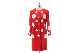 A DOLCE & GABBANA RED WOOL CRÊPE DAISY COAT