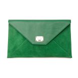 A JIMMY CHOO 'ROSETTA' GREEN LEATHER & SUEDE CLUTCH