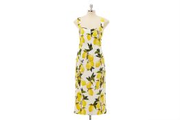 A DOLCE & GABBANA LEMON PRINT MIDI SHEATH DRESS