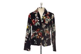 A KENZO BLACK FLORAL VELVET BLAZER