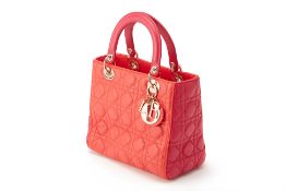 A CHRISTIAN DIOR PINK & ORANGE LEATHER MEDIUM LADY DIOR