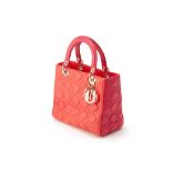 A CHRISTIAN DIOR PINK & ORANGE LEATHER MEDIUM LADY DIOR