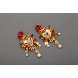 A PAIR OF DOLCE & GABBANA RED & GOLD ROSE CLIP ON EARRINGS