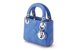 A CHRISTIAN DIOR BLUE QUILTED MICRO LADY DIOR