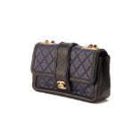 A CHANEL NAVY & BLACK LEATHER MEDIUM FLAP