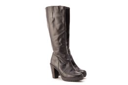 A PAIR OF DUO BLACK LEATHER KNEE HIGH BOOTS EU 40