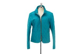 A BURBERRY TEAL DIAMOND QUILTED JACKET