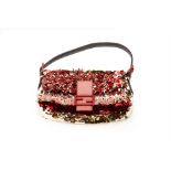 A FENDI RED SEQUIN GLITTER CLUTCH BAGUETTE CLUTCH