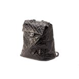 A CHANEL BLACK PATENT LEATHER GROCERY SHOPPING TROLLEY BAG