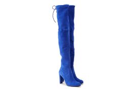 A PAIR OF STUART WEITZMAN BLUE SUEDE BOOTS US 10