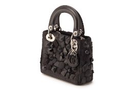 A CHRISTIAN DIOR BLACK EMBELLISHED MINI LADY DIOR HANDBAG