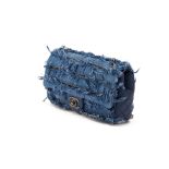 A CHANEL BLUE DENIM & LEATHER MEDIUM FLAP