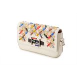 A FENDI WHITE LEATHER EMBELLISHED BAGUETTE CLUTCH