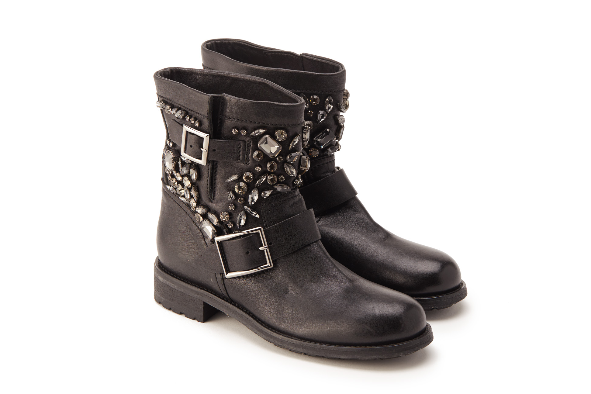 A PAIR OF JIMMY CHOO 'CRYSTAL YOUTH' BOOTS EU 38