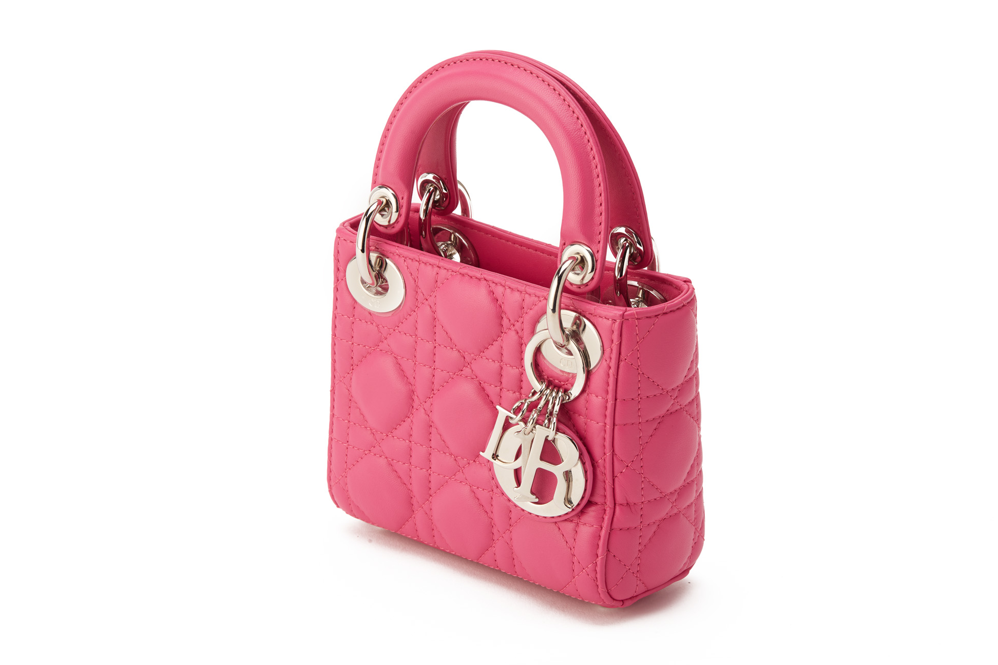 A CHRISTIAN DIOR PINK QUILTED MICRO LADY DIOR
