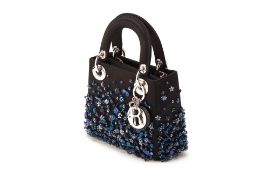 A CHRISTIAN DIOR BLACK EMBELLISHED MINI LADY DIOR