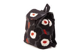 A MARIMEKKO FLORAL BLACK CANVAS BACKPACK