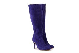 A PAIR OF DUO BLUE SUEDE KNEE HIGH BOOTS EU40