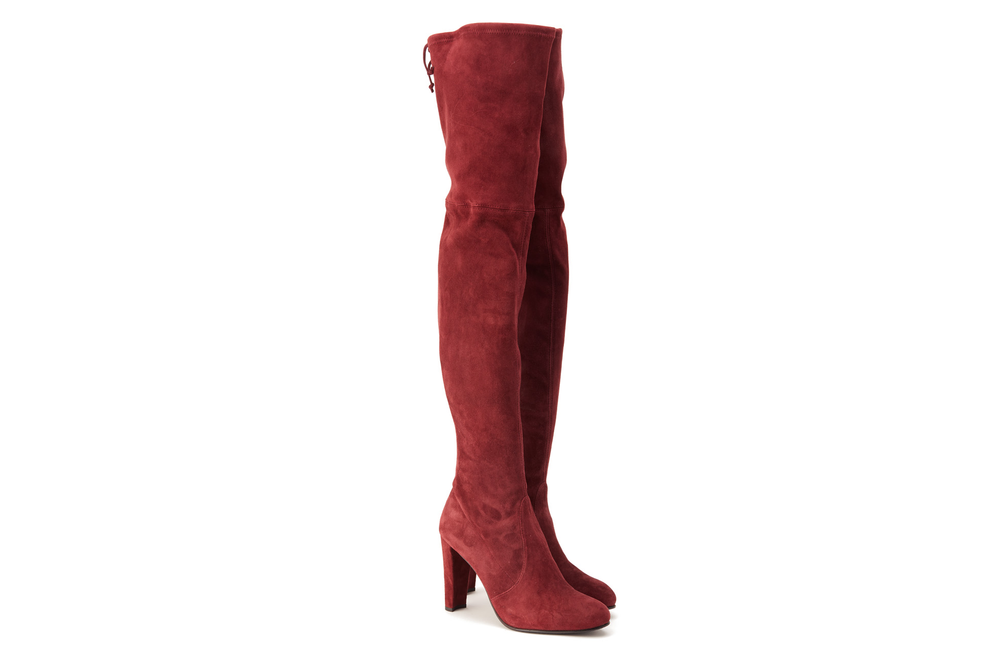 A PAIR OF STUART WEITZMAN BURGUNDY BOOTS US 10