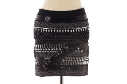 A MARCIANO BLACK EMBELLISHED PENCIL SKIRT