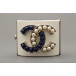 A CHANEL CC PEARL STUDDED WHITE & PURPLE CUFF